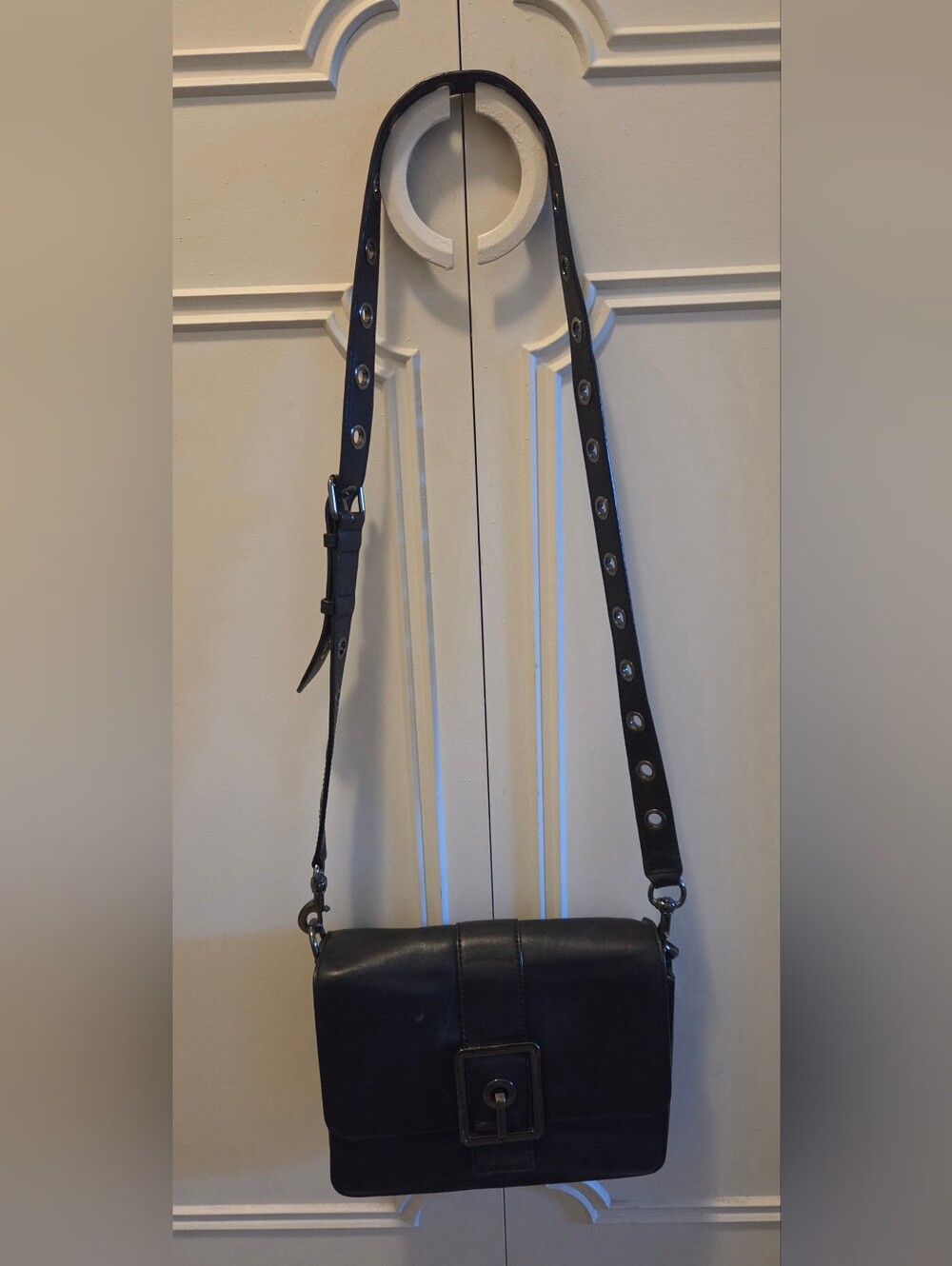 Rebecca Minkoff Black Leather Crossbody with Grommet Strap